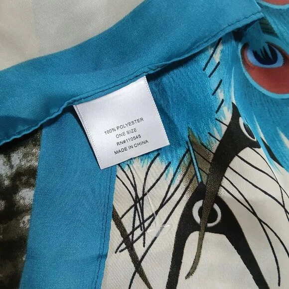 Super Large Teal Peacock and Cherry Blossom Scarf Wrap - Picture 7 of 9